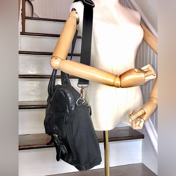 WRALPH LAUREN Black Leather /Canvas Top Handle Briefcase Crossbody Shoulder Bag - Picture 3 of 17